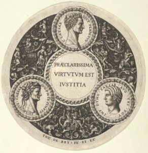 Design for a Dish with Portraits of the Roman Emperors Caesar, Claudius, and Otho MET DP837270