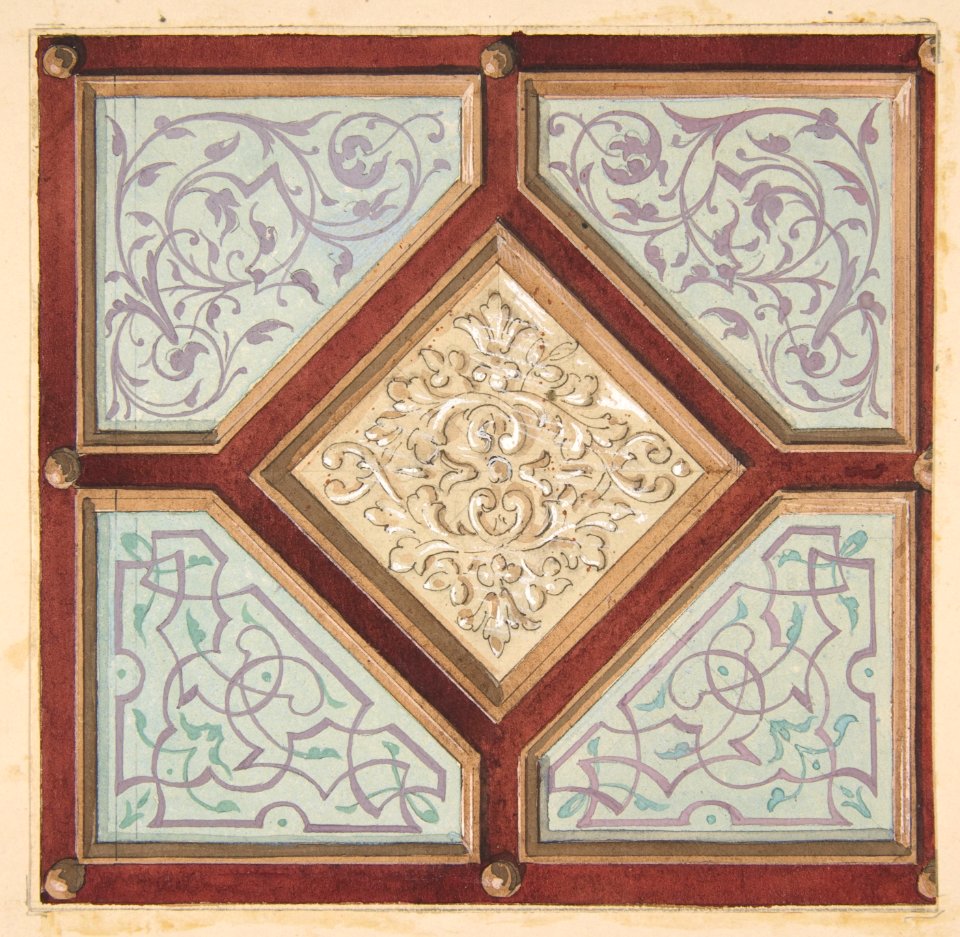 Design for a coffered ceiling with alternative decorative patterns MET DP811825