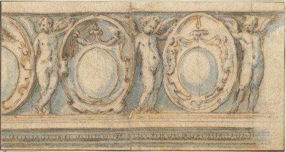 Design for a Decorated Frieze with Alternation of Cartouches and Winged Putti MET 52.570.132