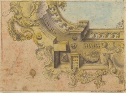 Design for a Decorated Ceiling with Putti and Garlands and a Forshortening of a Balustrade Around an Oculus., Angelo Michele Colonna
