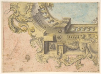 Design for a Decorated Ceiling with Putti and Garlands and a Forshortening of a Balustrade Around an Oculus. MET DP809187