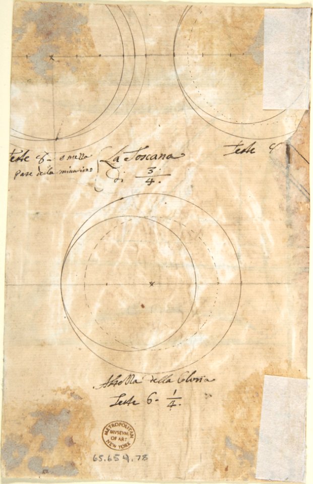Design for a Coat of Arms with Two Dragons and Initials -?- in center (recto); Three Constructed Circles with Inscriptions (verso) MET DP803461