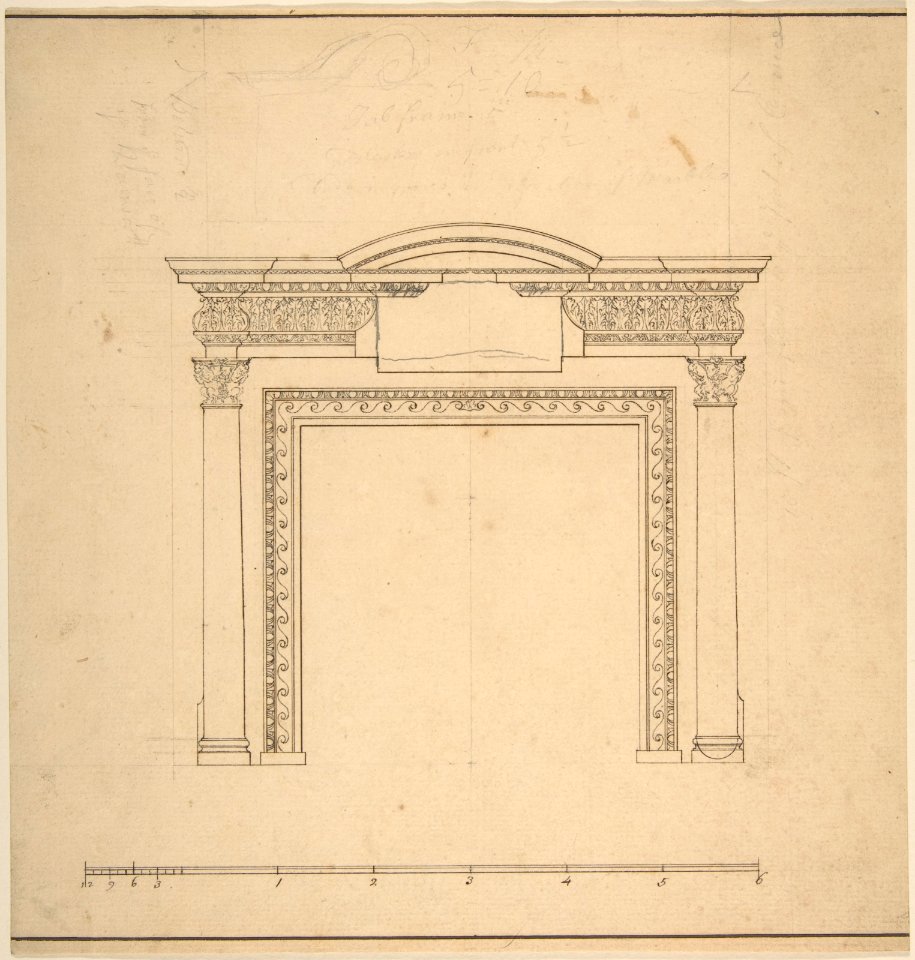 Design for a Chimneypiece with a Frieze with Floral Decoration and Capitals Decorated with Animals MET DP800986