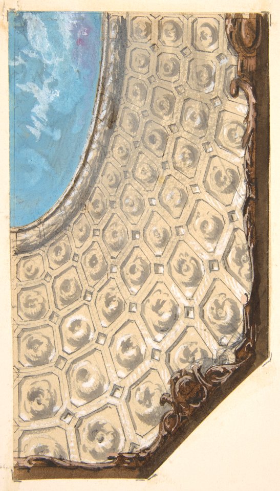 Design for a coffered ceiling with a central oval painted in clouds MET DP811560