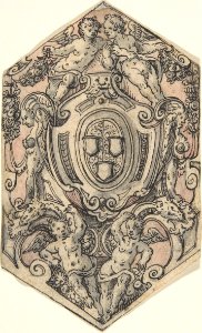 Design for a Coat of Arms with Putti holding Garlands MET DP803107