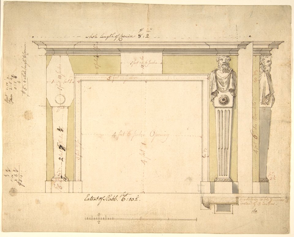 Design for a Chimneypiece (recto); Sketches for Column Bases (verso) MET DP800997