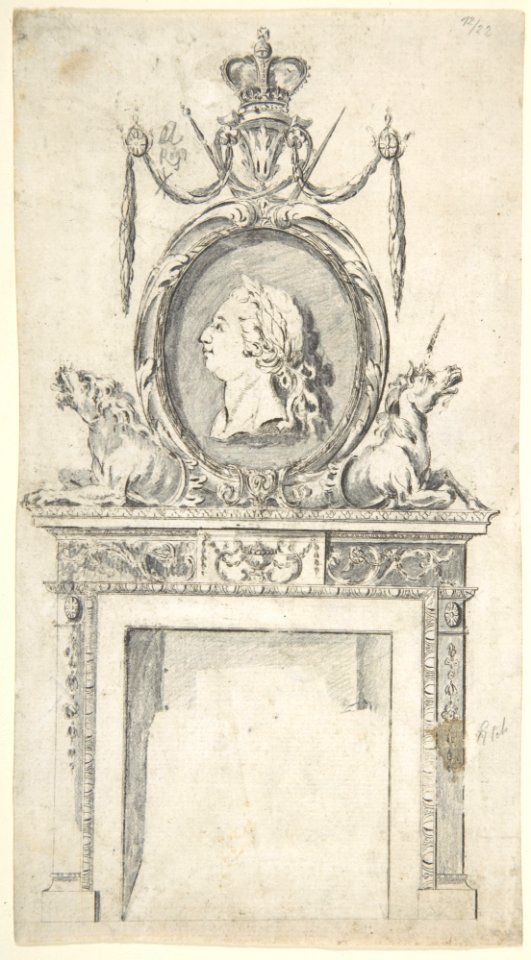 Design for a Chimneypiece, Incorporating a Portrait of George III MET DP800983