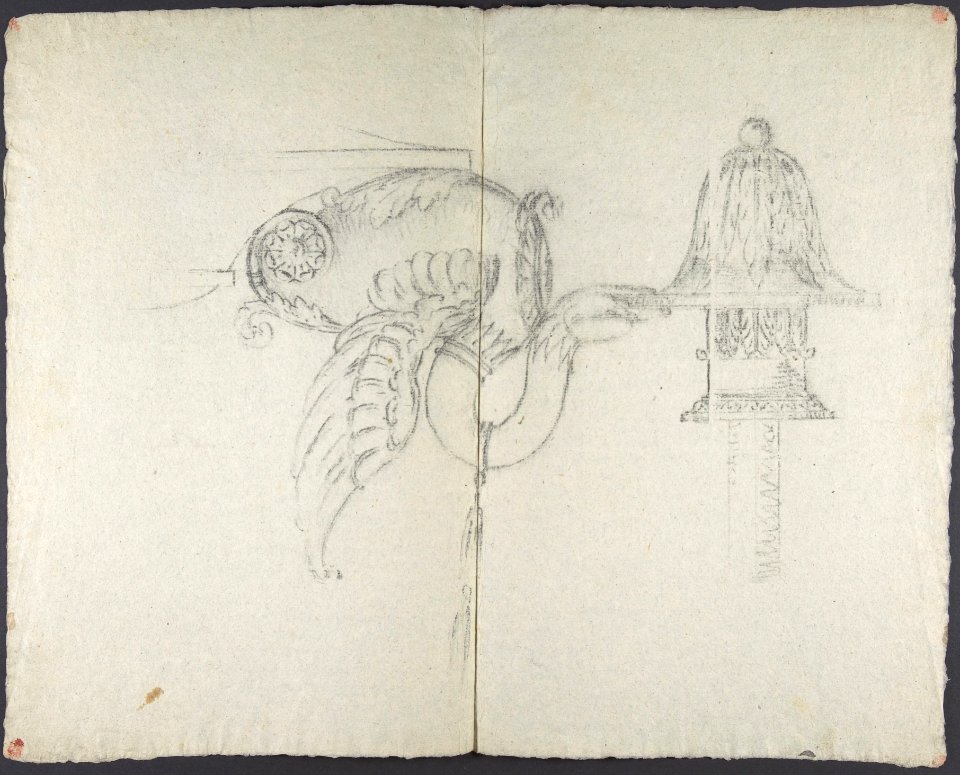 Design for a chandelier- detail of a swan holding a candlestick MET DP803600