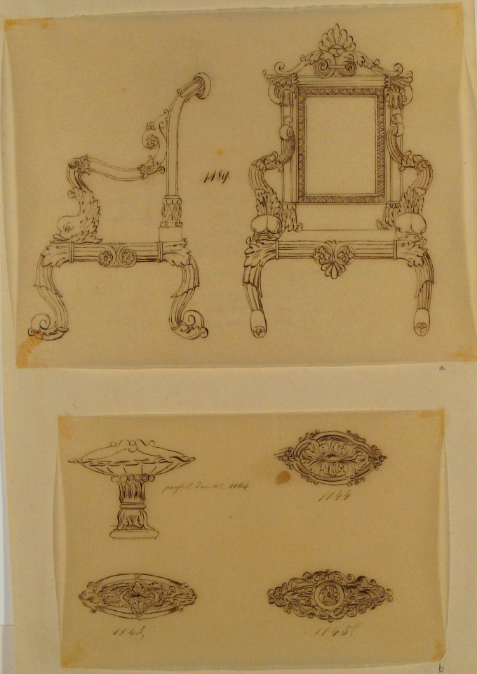 Design for a Chair and Three Designs for Ceiling Molding MET 66.631.115a, b