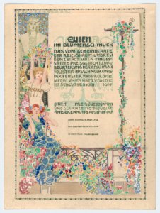 Design for a certificate, awarded by the city of Vienna for the most beautiful floral balcony decorations (balcony below text) MET DP864087