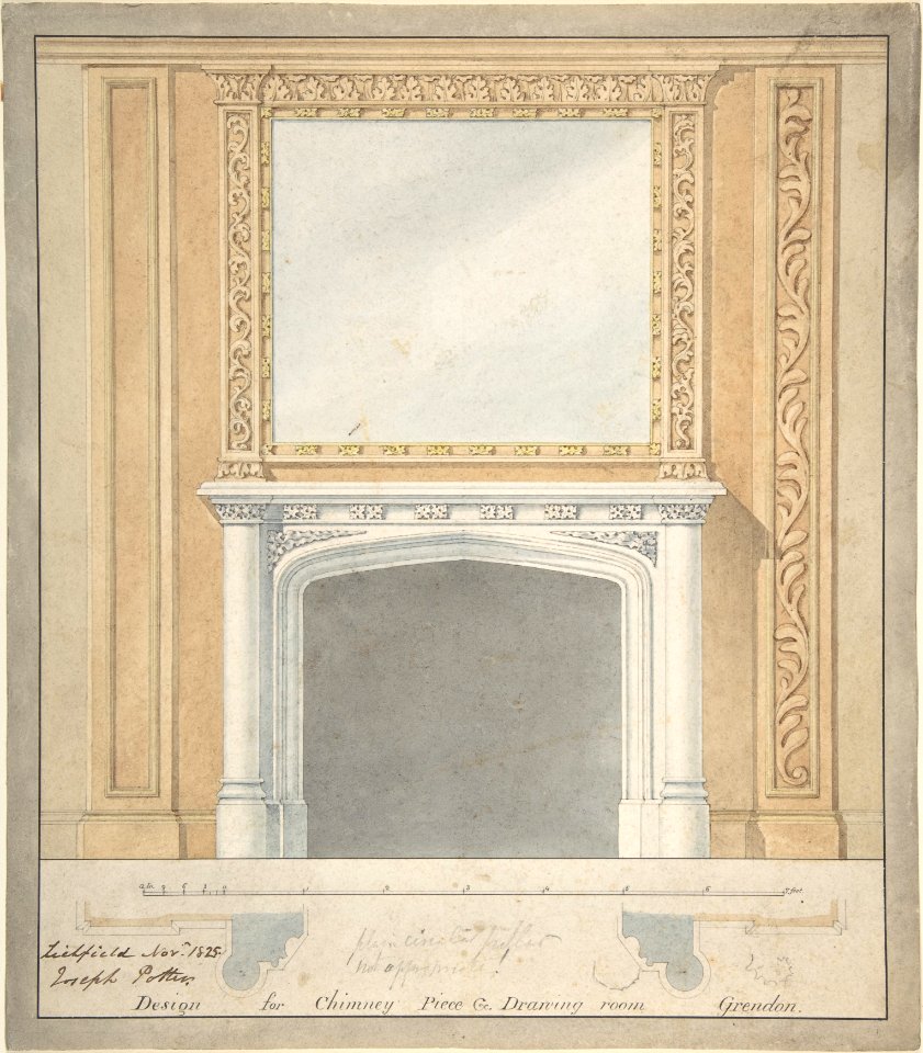 Design for a Chimney Piece in a "Jacobethan" style, for the Drawingroom at Grendon Hall, Warwickshire MET DP805898