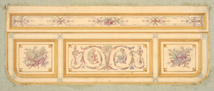 Design for a ceiling with two putti and symbols for the arts MET DP811649