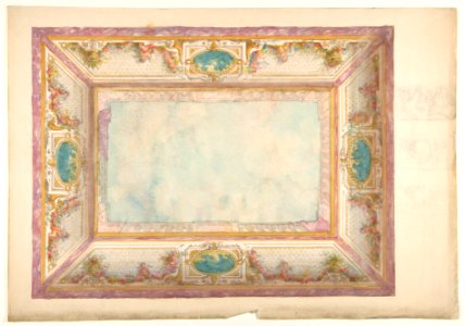 Design for a ceiling with trompe l'oeil balustrade and putti MET DP811674