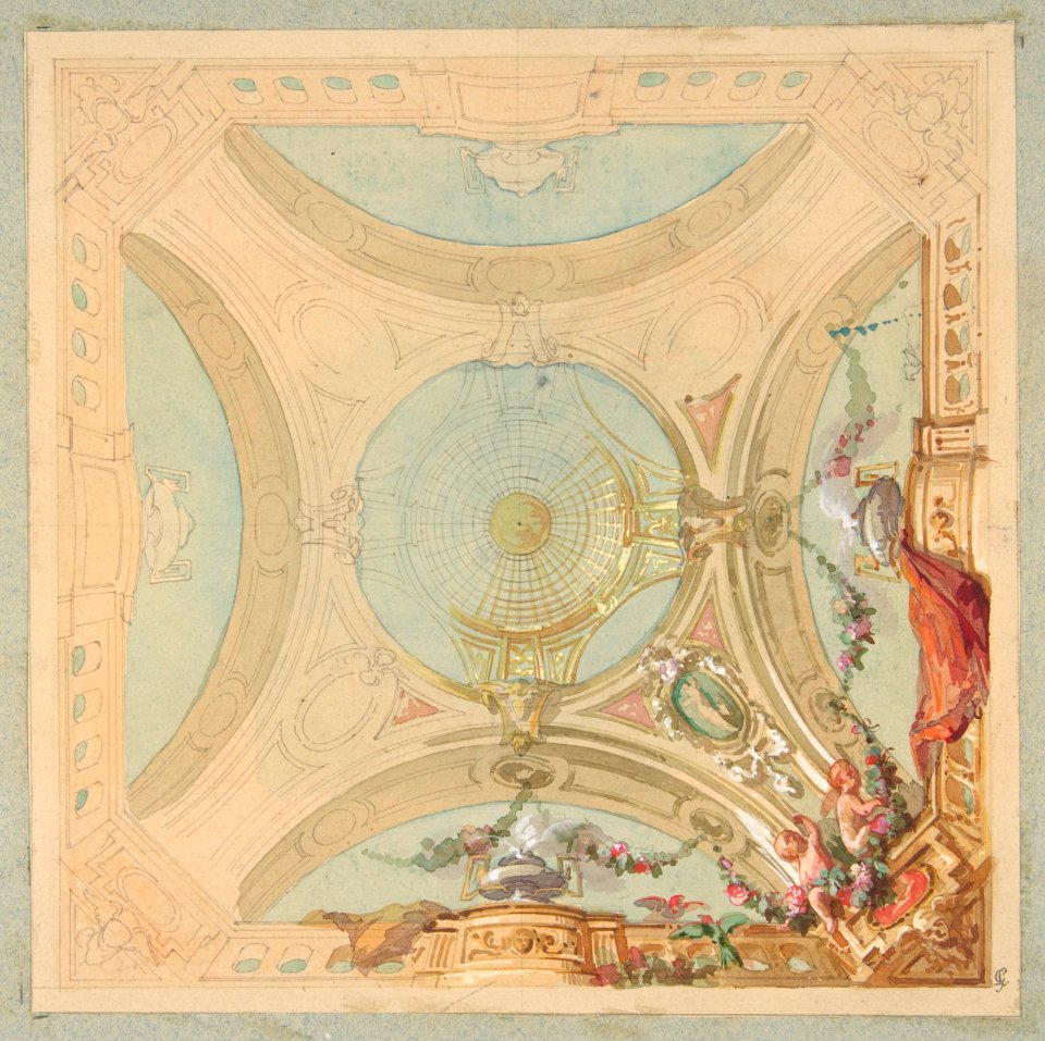 Design for a ceiling with garland bearing putti MET DP811656