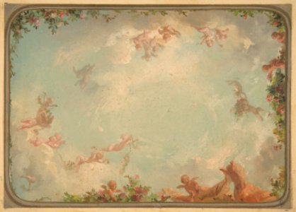 Design for a ceiling painted with putti in clouds with roses MET DP811724