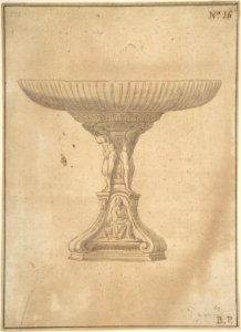 Design for a Cup Supported by Standing Nudes with Standard of Seated Figure with Book and Bird MET DP801948