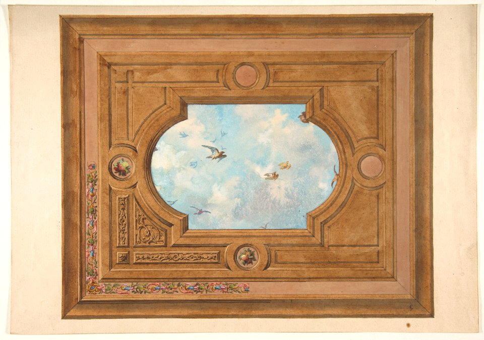Design for a ceiling with a trompe l'oeil sky filled with birds MET DP811792