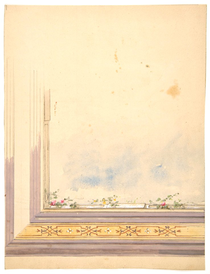 Design for a ceiling painted with clouds and flowering vines, Eugène-Pierre Gourdet, 1830–97