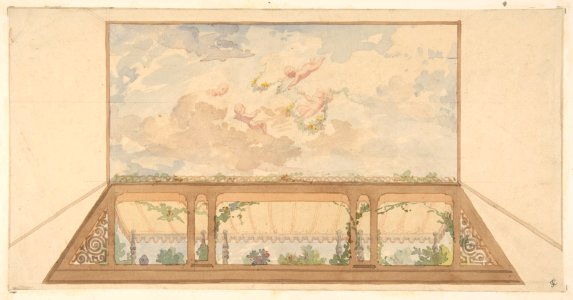 Design for a ceiling painted with a trompe l'oeil awning and putti in clouds MET DP811710