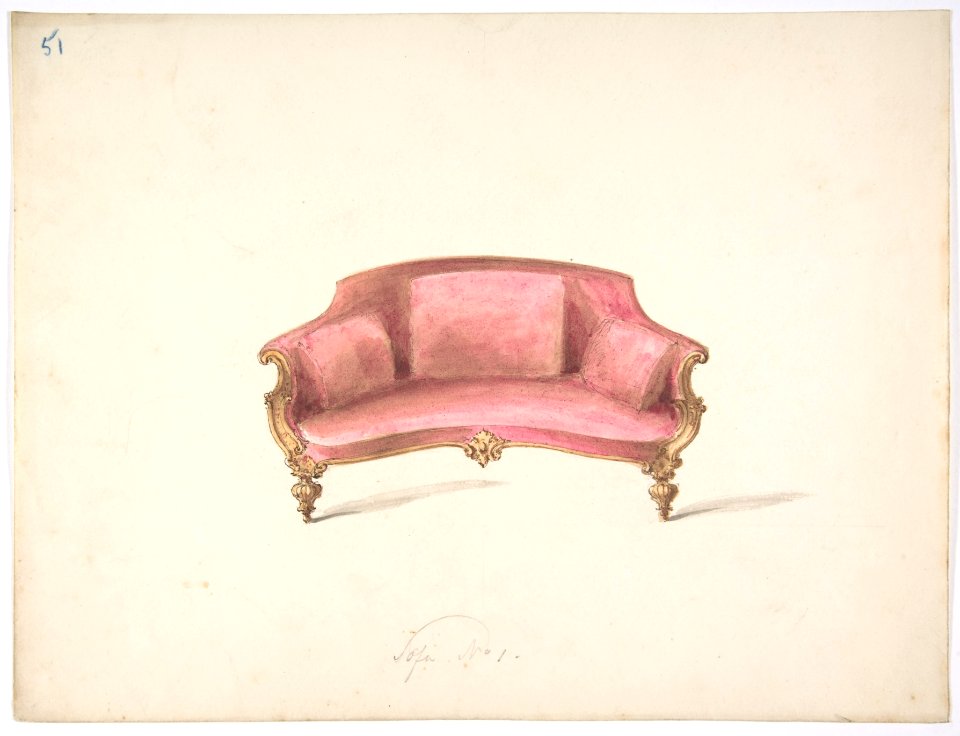 Design for a Curved-back Sofa Upholstered in Red MET DP807190