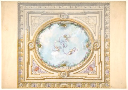 Design for a ceiling in rococo style with a trompe l'oeil oculus MET DP811802