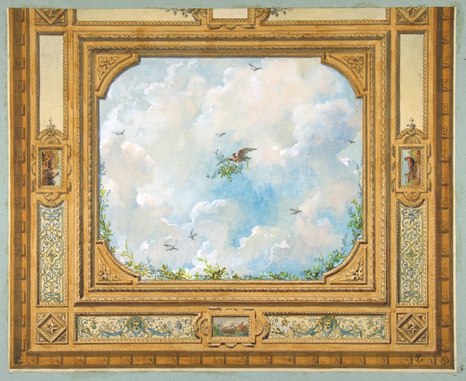 Design for a ceiling decorated with clouds and birds MET DP811420