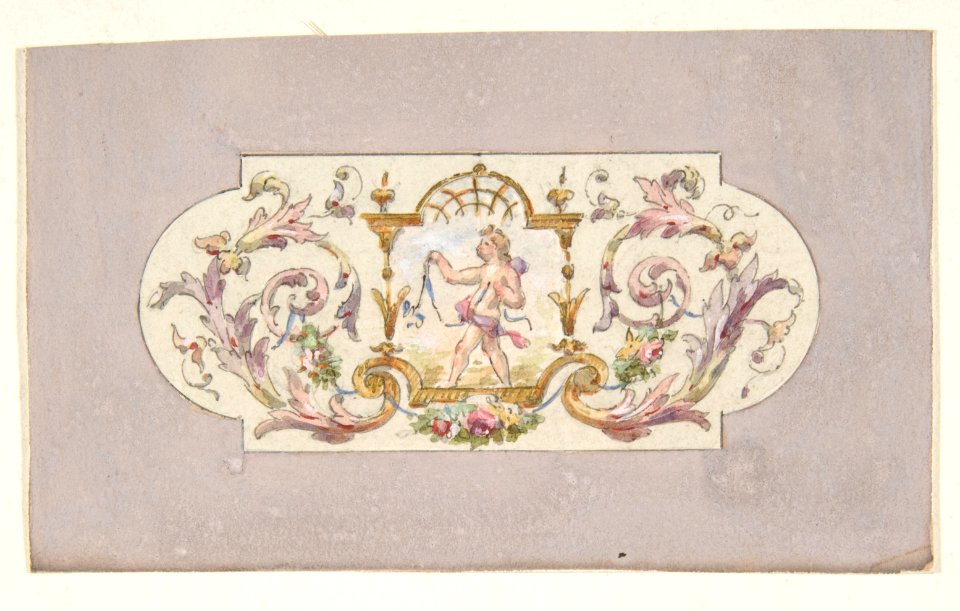 Design for a ceiling with a putto set in a border MET DP811647