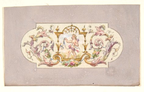 Design for a ceiling with a putto set in a border MET DP811647