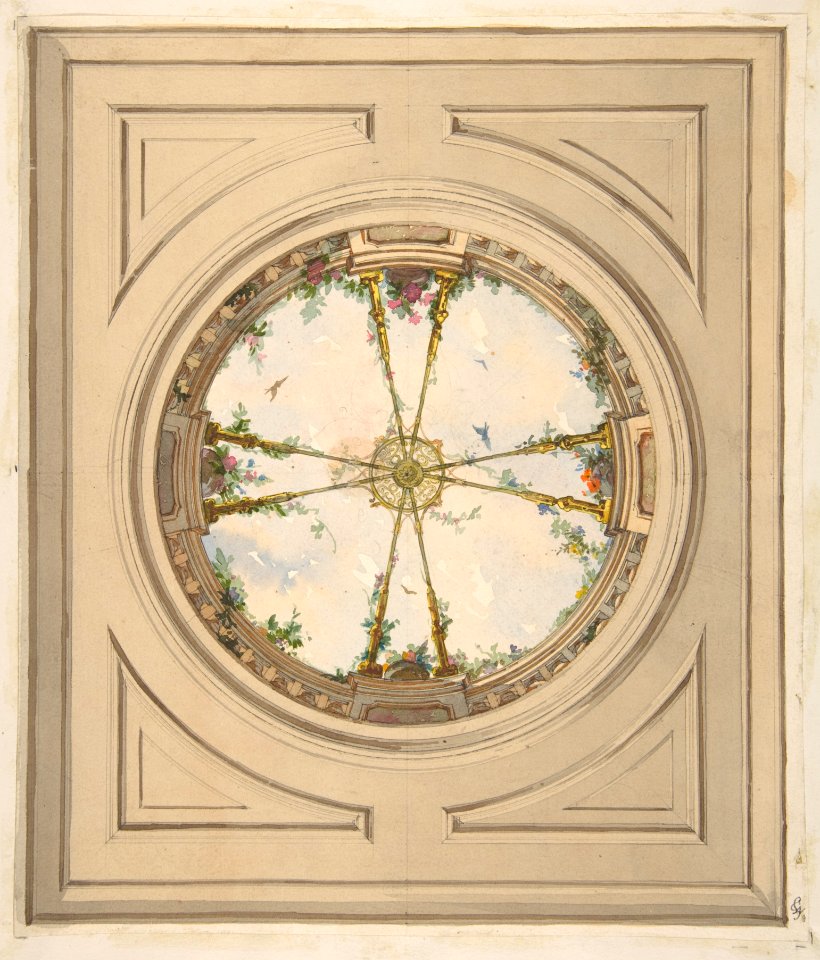 Design for a ceiling painted with clouds and trellis work MET DP811711