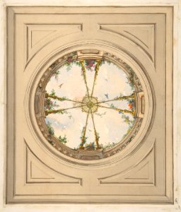 Design for a ceiling painted with clouds and trellis work MET DP811711