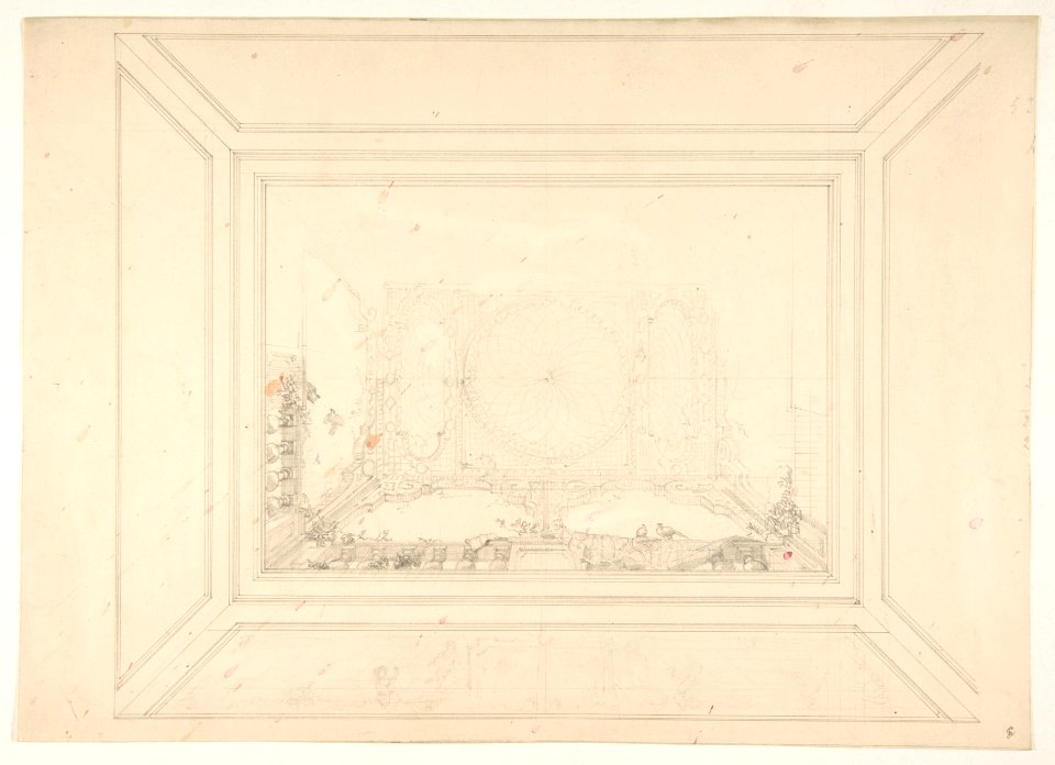 Design for a ceiling decorated with trellis work and a trompe l'oeil balustrade MET DP811709