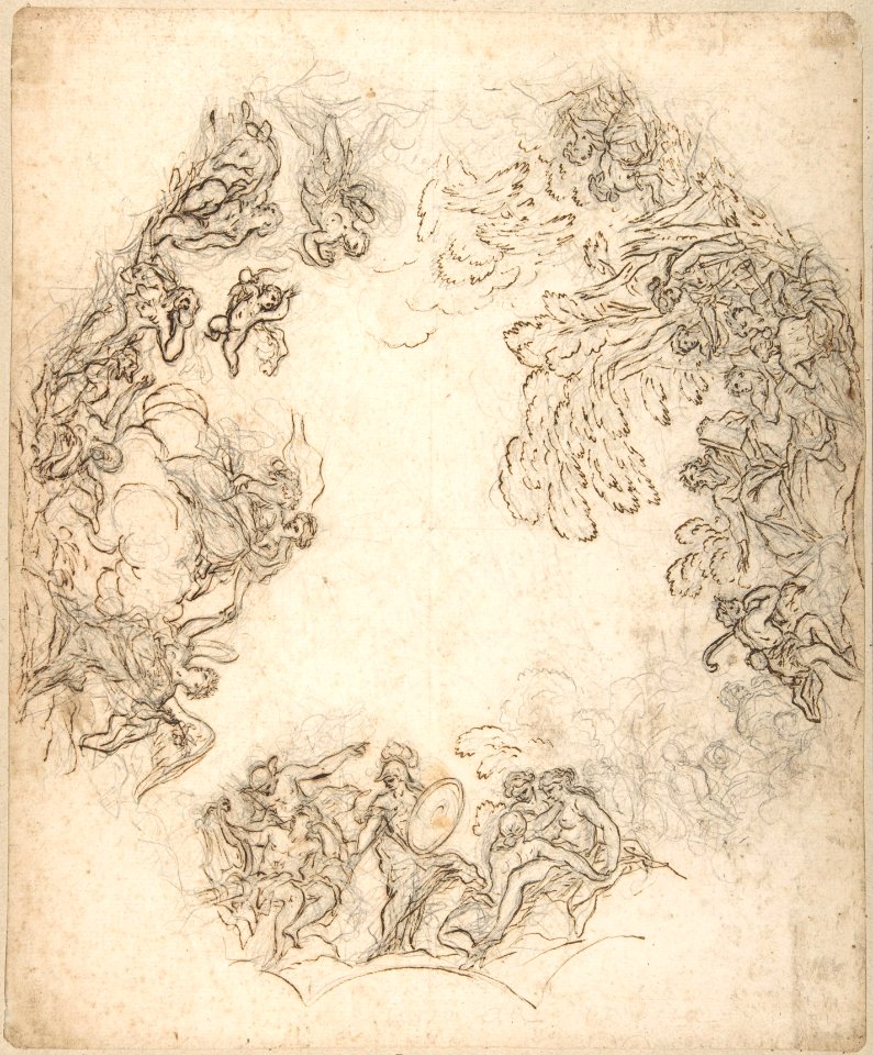 Design for a Ceiling Decoration- A Gathering of Mythological Figures (recto); Dancing Satyr and Two Seated Figures (verso) MET DP801345