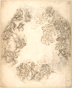 Design for a Ceiling Decoration- A Gathering of Mythological Figures (recto); Dancing Satyr and Two Seated Figures (verso) MET DP801345