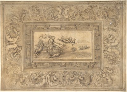 Design for a Ceiling with a Woman (Aurora?) in a Chariot and Putti (Recto). Design for an Ornamental Frieze (Verso). MET DP807702