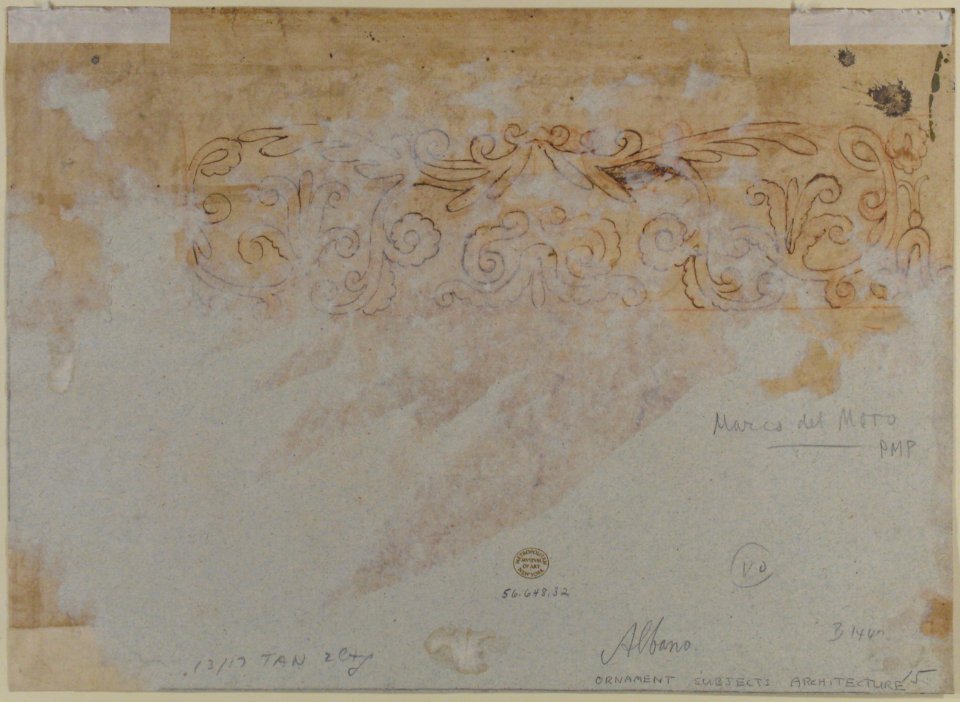 Design for a Ceiling with a Woman (Aurora?) in a Chariot and Putti (Recto). Design for an Ornamental Frieze (Verso). MET 56.648.32 VERSO