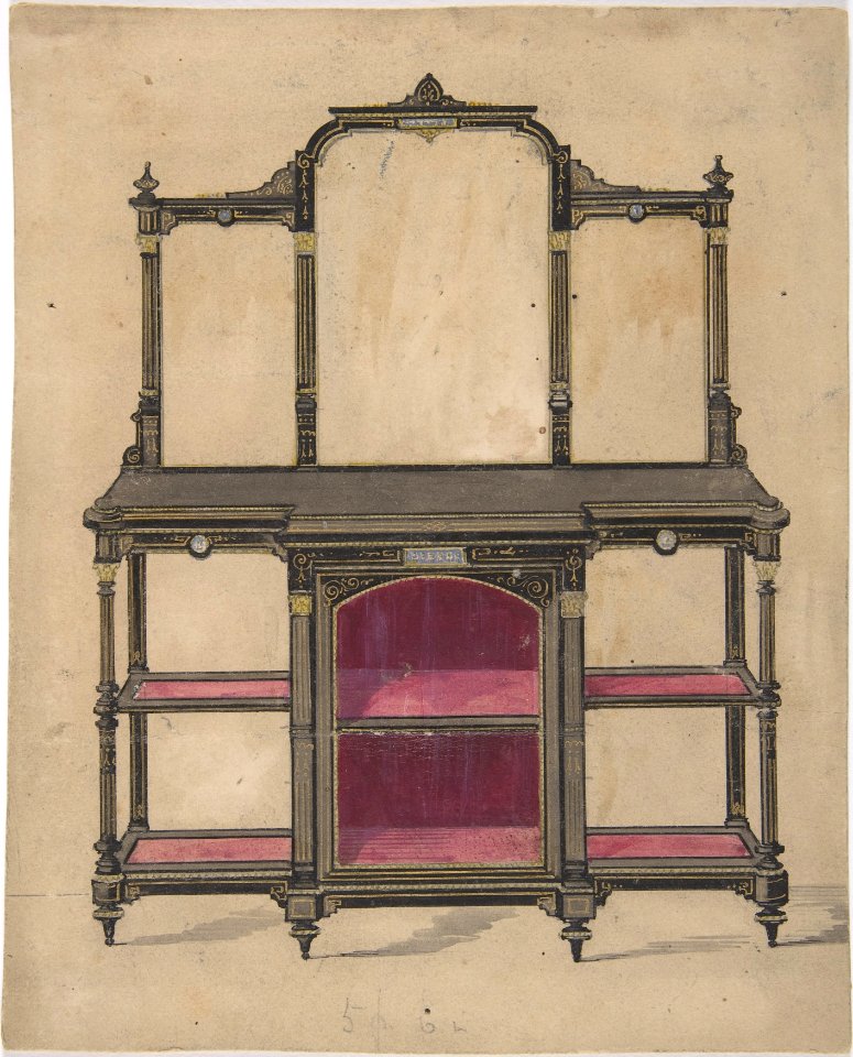 Design for a Cabinet with Shelves and Mirrors MET DP806632