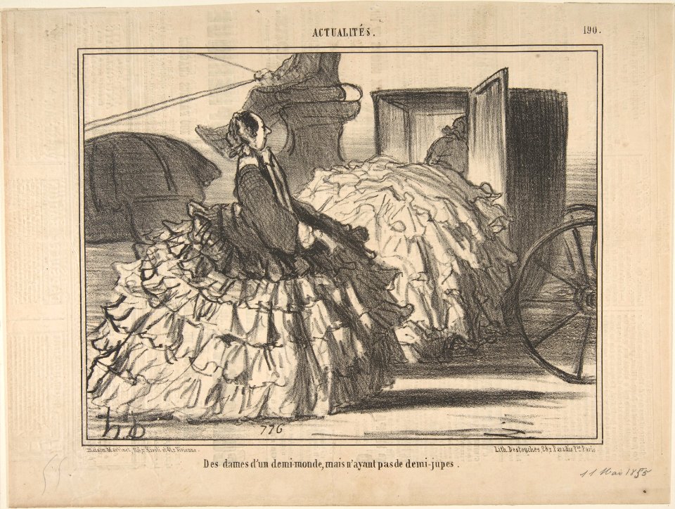 Des dames d'un demi-monde, mais n'ayant pas de demi-jupes, from Actualités, published in Le Charivari, May 11, 1855 MET DP808241