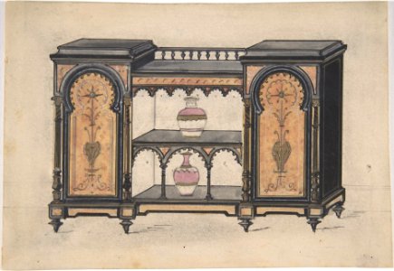 Design for a Cabinet with Two Central Shelves and Arched Doors MET DP806620