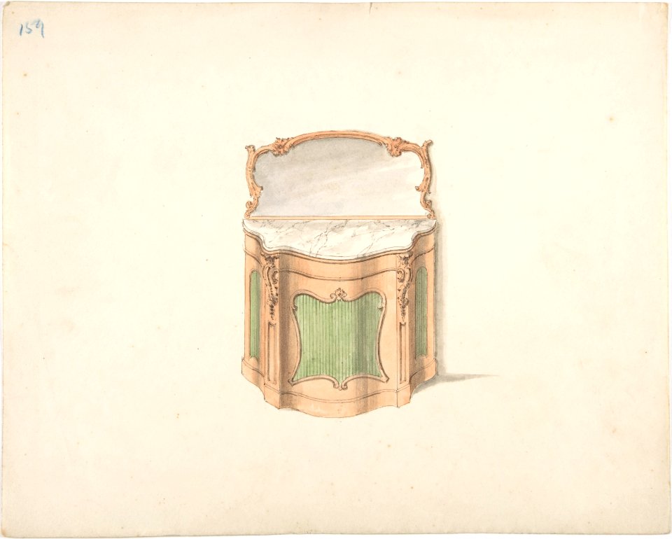 Design for a Dressing Cabinet with Marble Top and Mirror MET DP807274