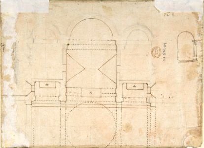 Design for a Cartouche (recto); Fragments of the Plan of a Building (Church?) (verso); two separate sheets glued back to back MET DP801994