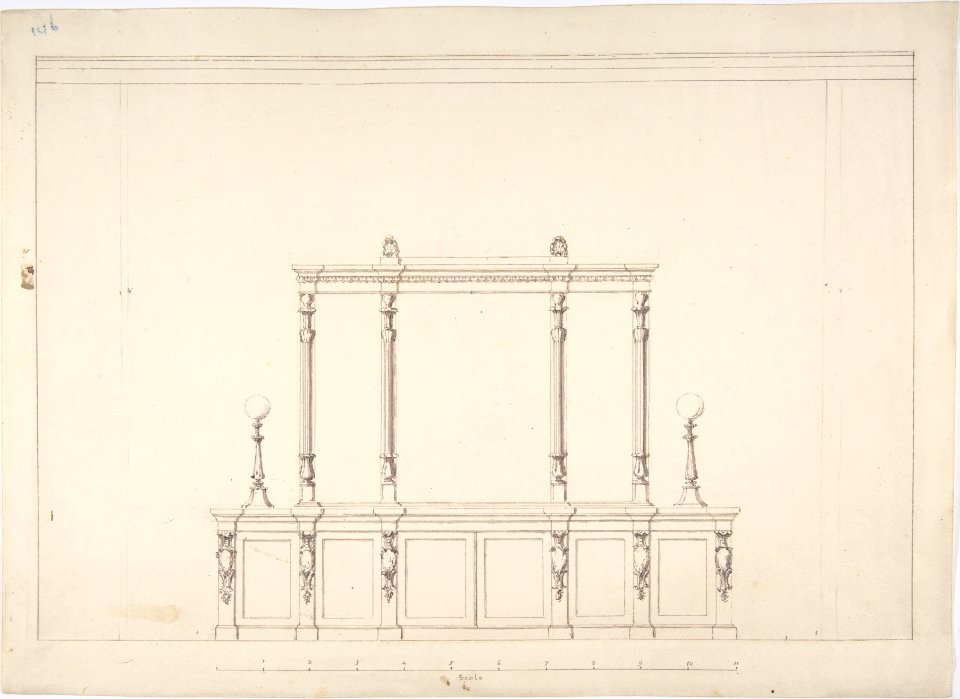 Design for a Cabinet with Renaissance Ornament and Lamps MET DP807328
