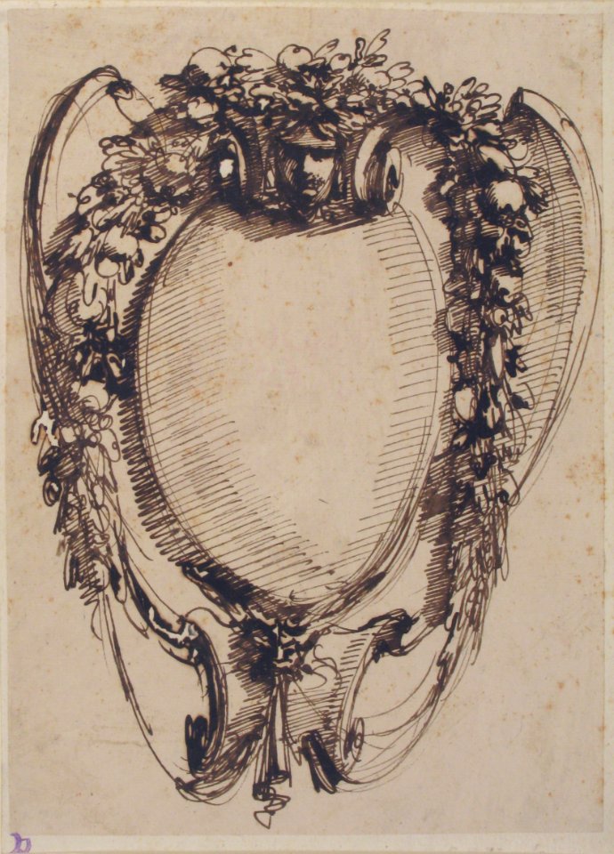 Design for a Cartouche with Hanging Garlands MET 52.570.210