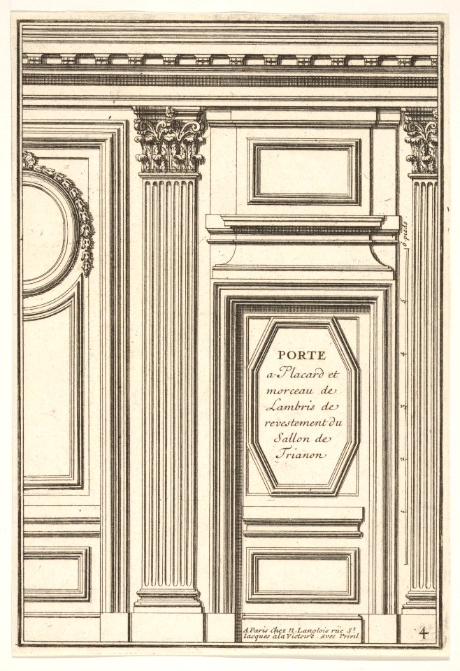 Door and Part of the Wainscot in the restored Salon of the Trianon Palace, plate IV from the Series 'Portes a Placard et Lambris', published as part of 'L'Architecture à la Mode' MET DP834193
