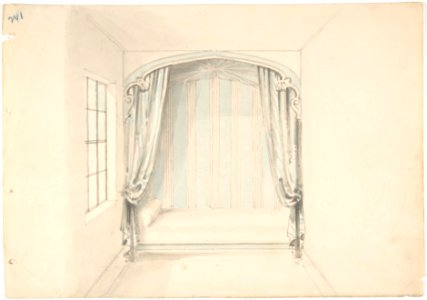 Design for a Canopied Bed with Pale Blue and White Hangings MET DP807427
