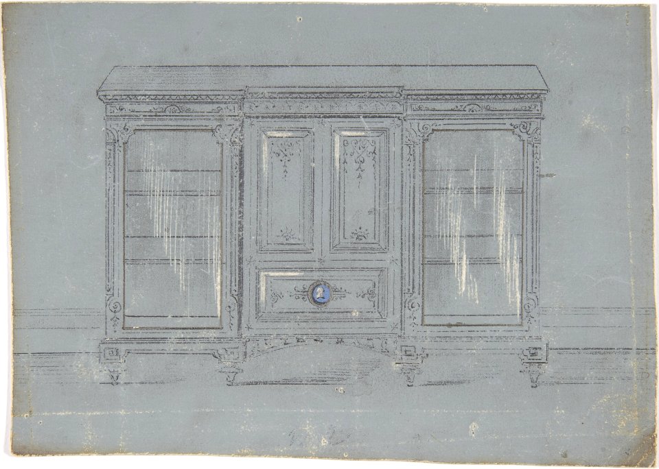 Design for a Cabinet with Glass Side Doors and a Porcelain Plaque MET DP806625