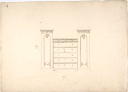 Design for a Cabinet with Central Drawers and Palmeate Ornament MET DP807330