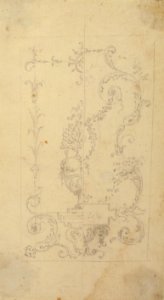 Design for a Cartouche with garlands and antique vase MET 65.654.52