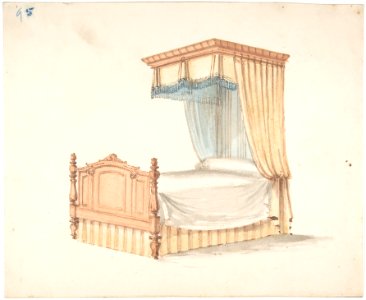 Design for a Bed with Yellow and Blue Fringed Hangings MET DP807426