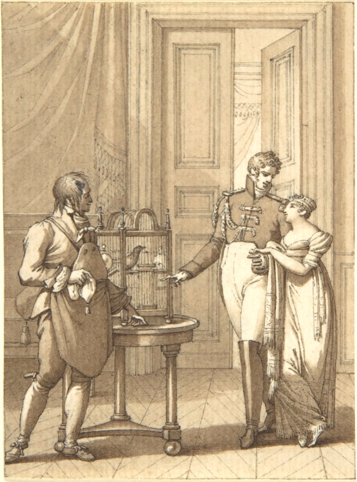 Design for a Book Illustration- an Amorous Couple Beside Birds in a Cage MET DP804129