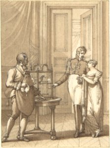 Design for a Book Illustration- an Amorous Couple Beside Birds in a Cage MET DP804129